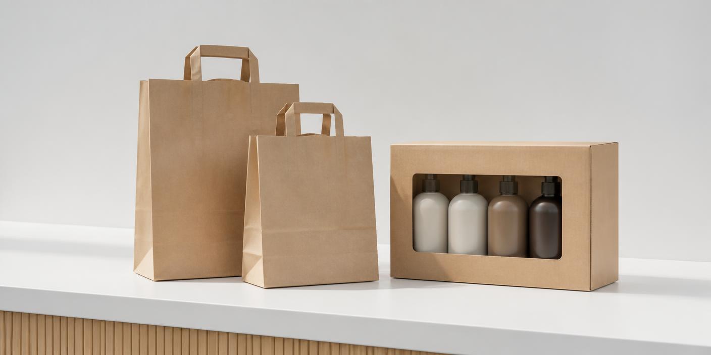 Plain carry bags and a sealed case on a bright collection counter