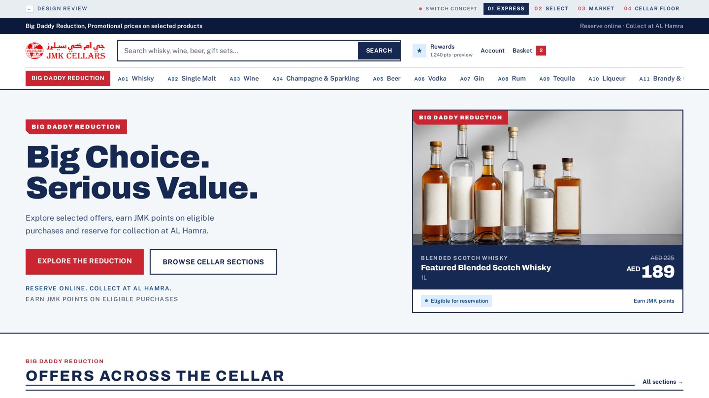 JMK Express homepage concept, desktop preview
