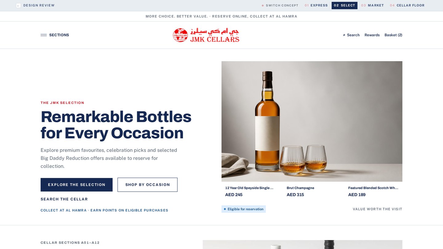 JMK Select homepage concept, desktop preview